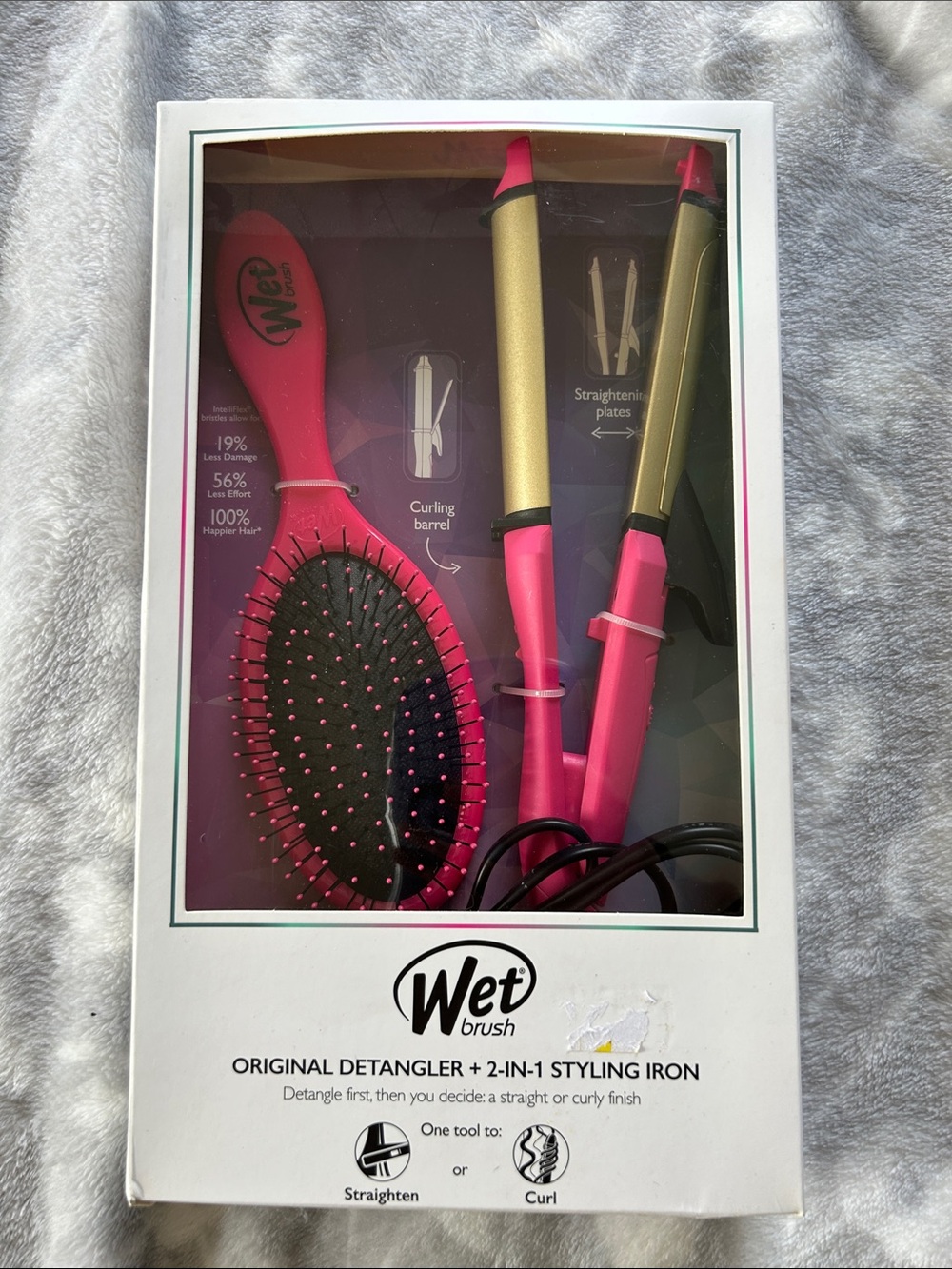 Wet Brush 2-in-1 Styling Iron and Original Detangler Brush - Pink/Gold